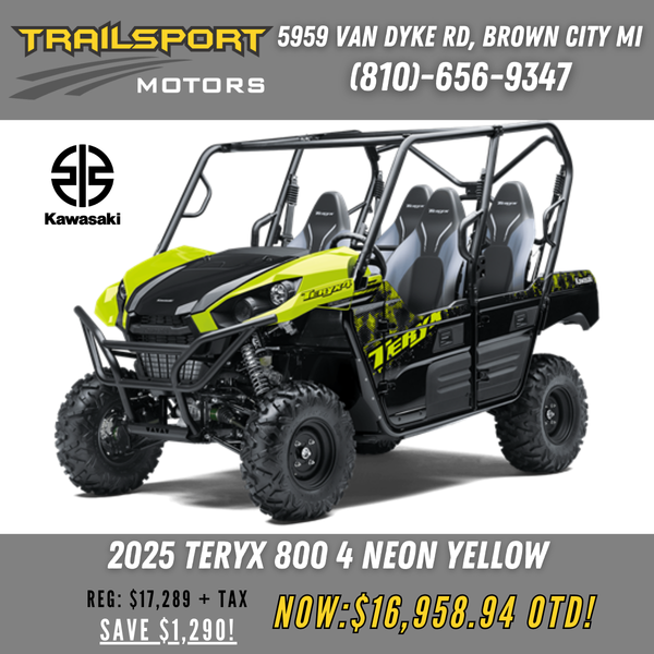 2025 Kawasaki Teryx 800 4 Neon Yellow